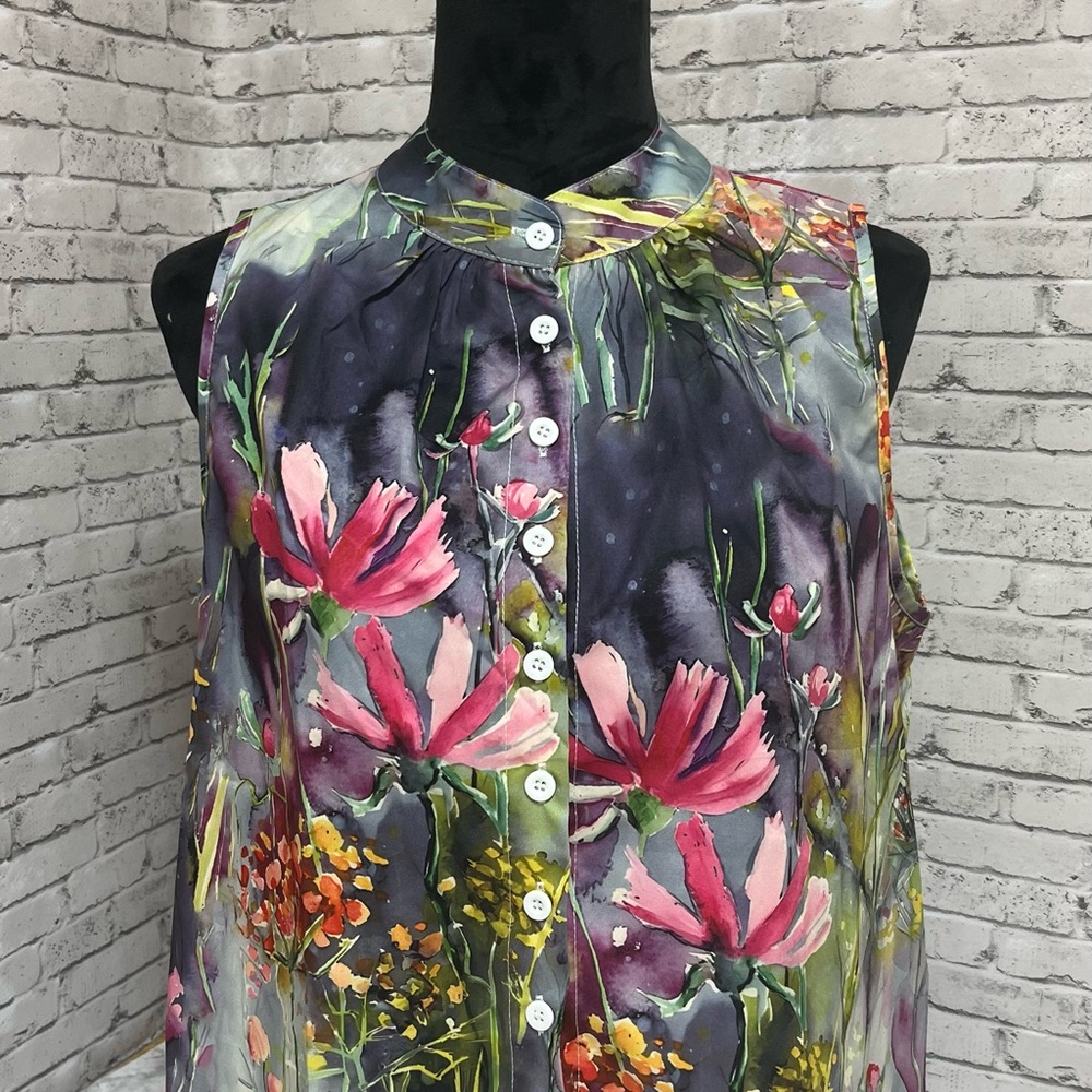 SHEIN Pink and Purple Sleeveless Blouse with Mandarin Collar